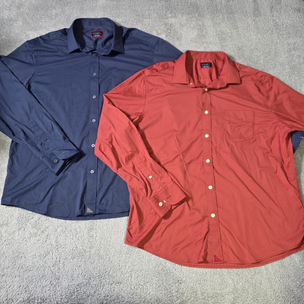 UNTUCKit Mens XL 2-Pack Performance Button Down Shirts Navy Orange Stretch